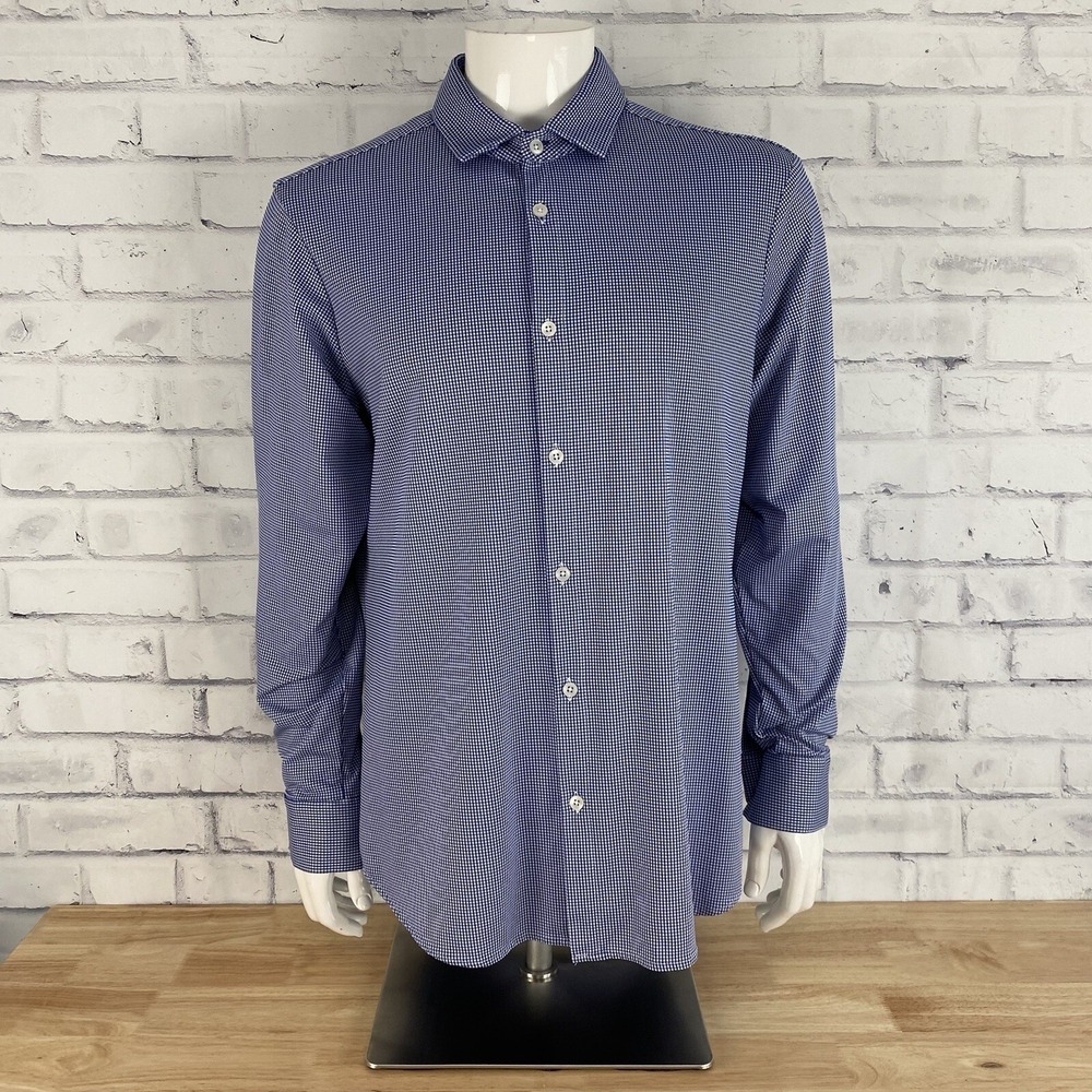 Mizzen+Main Blue Micro-Check Casual Button Down Shirt